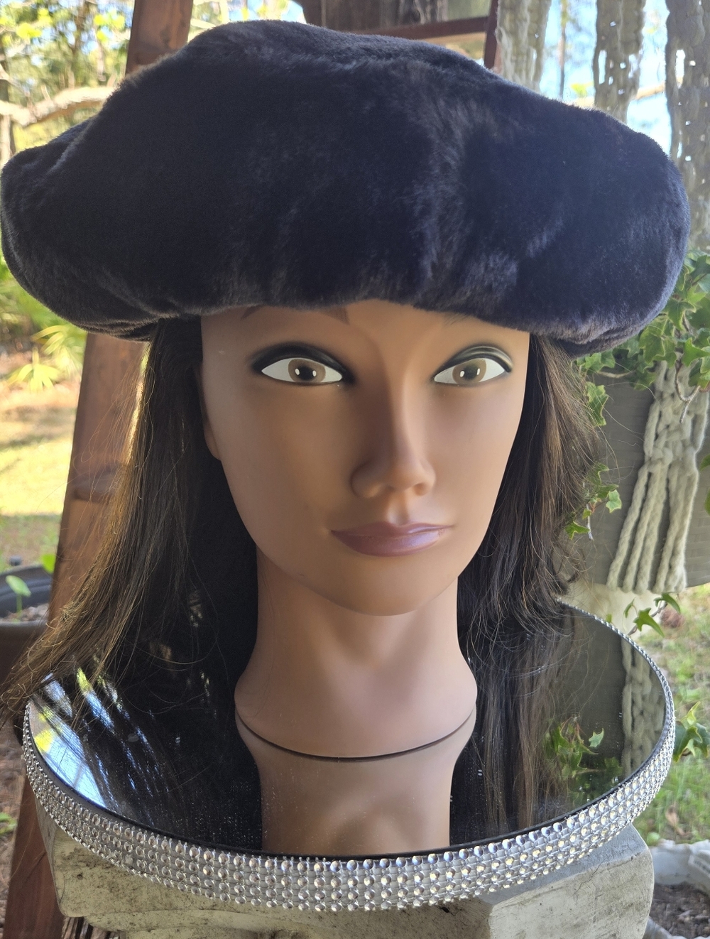 Dennis Basso Black Faux Fur Beret